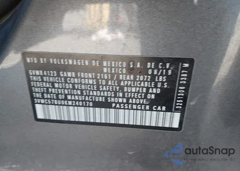 2019 Volkswagen Jetta 1.4T R-Line/1.4T S/1.4T Se from USA, damaged, VIN 3VWC57BU0KM240170